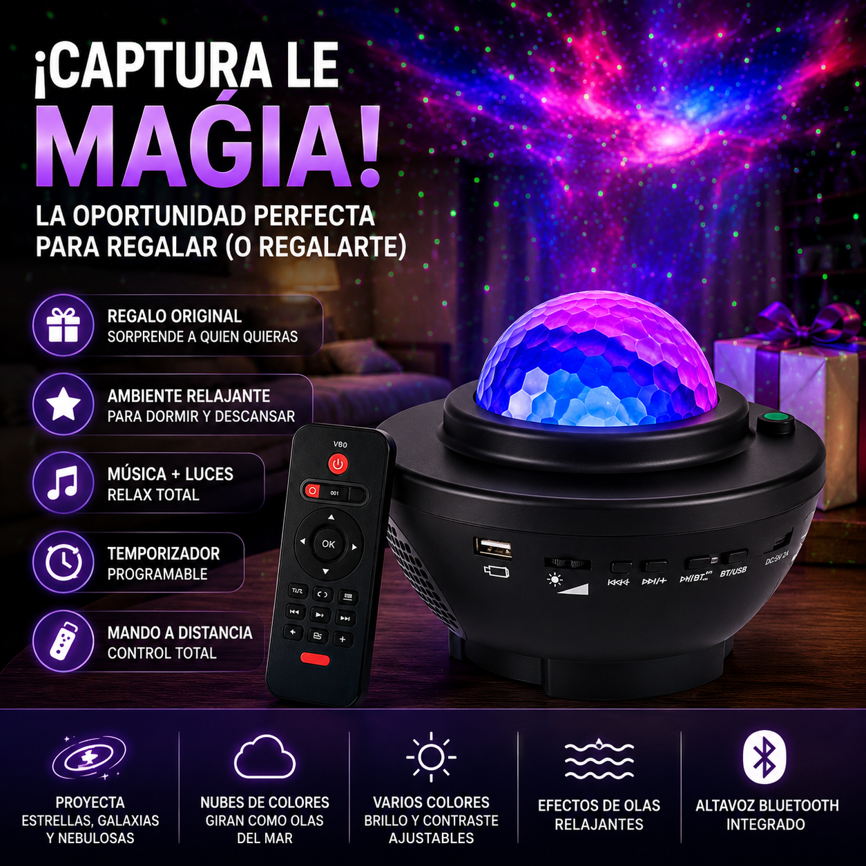 LumenStar™ Proyector Galaxy con Altavoz Bluetooth