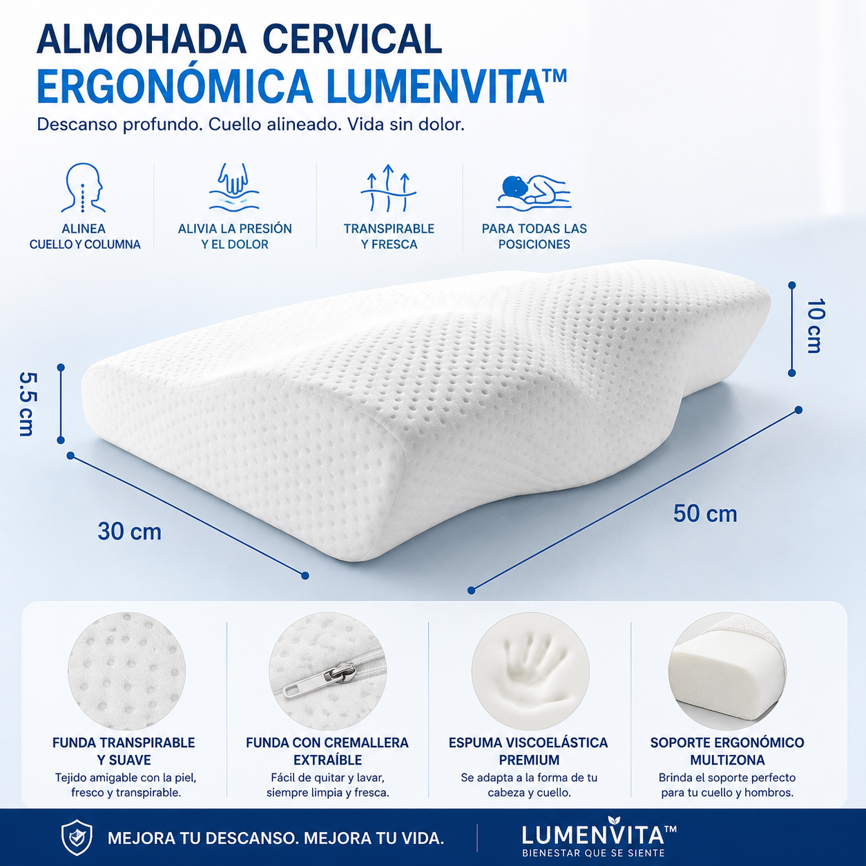 Lumen Vita™ Almohada Cervical Ergonómica Premium