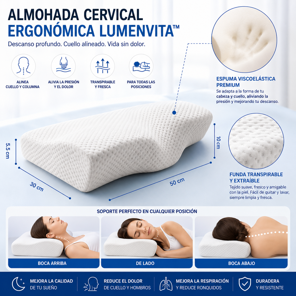 Lumen Vita™ Almohada Cervical Ergonómica Premium