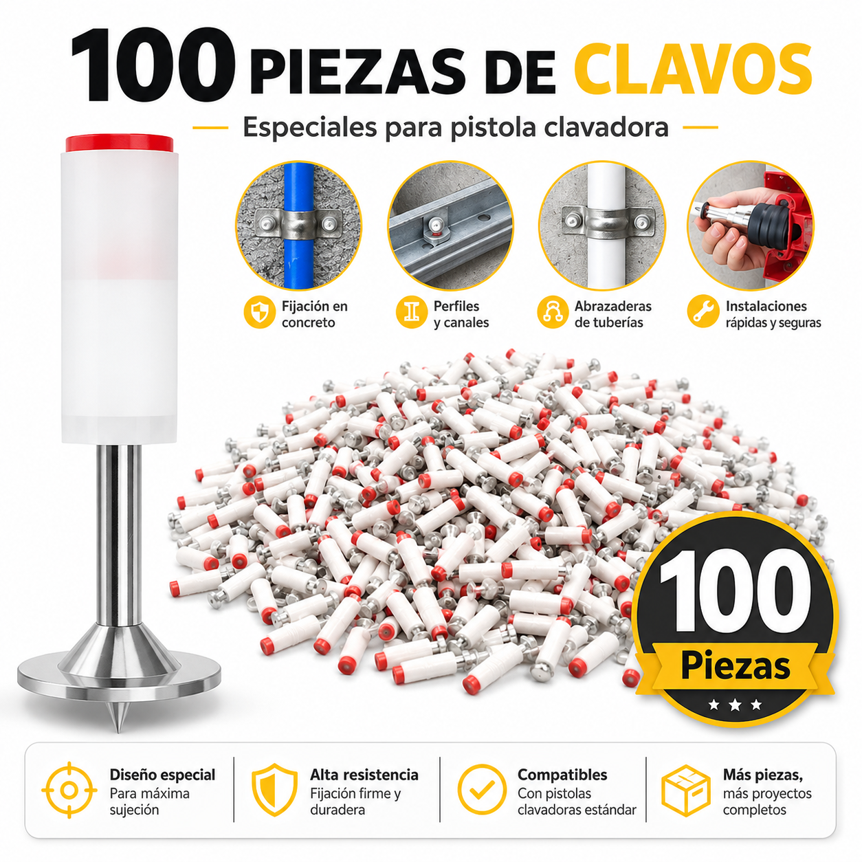 Pack de Clavos Especiales para Pistola Clavadora – 100, 200 o 300 Piezas